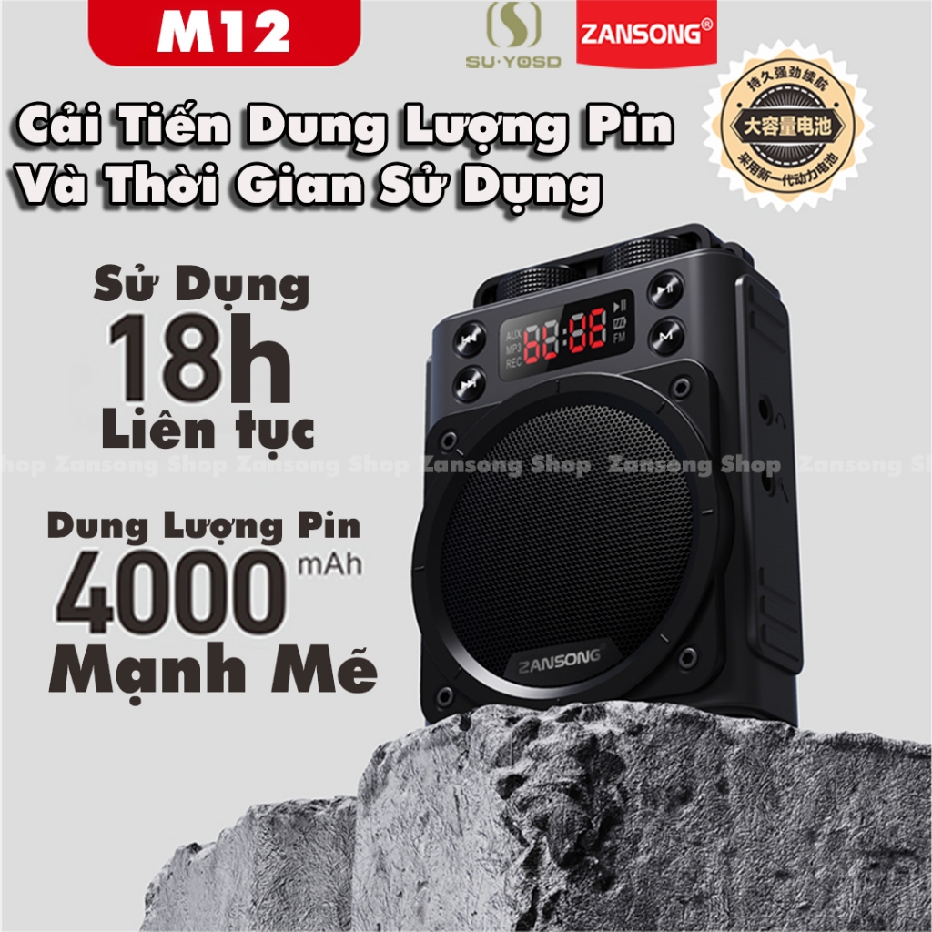 Máy trợ giảng không dây M12 M16 chính hãng Zansong , bluetooh 5.0 UHF thiết kế hiện đại