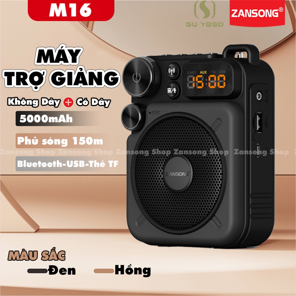 Máy trợ giảng không dây M12 M16 chính hãng Zansong , bluetooh 5.0 UHF thiết kế hiện đại