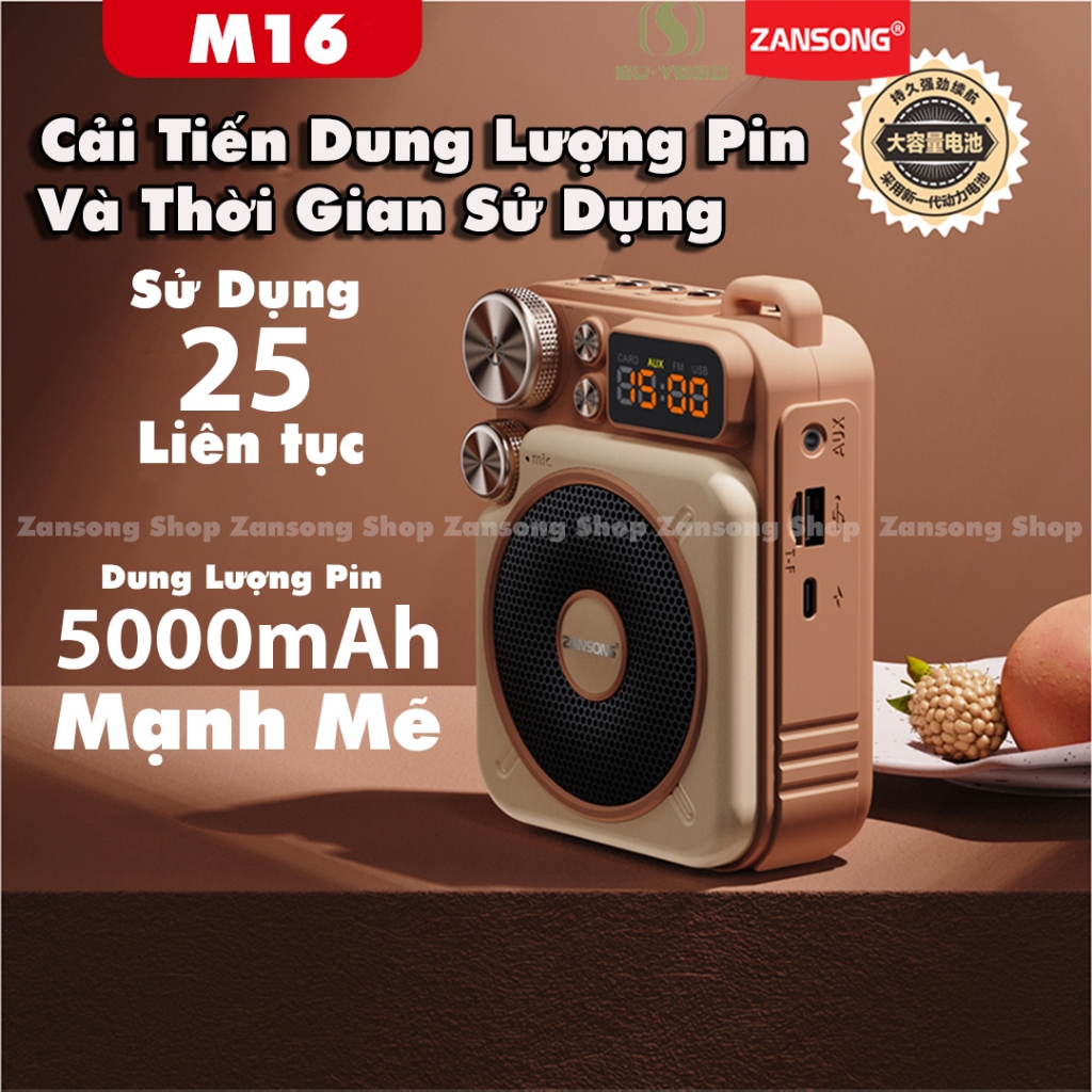 Máy trợ giảng không dây M12 M16 chính hãng Zansong , bluetooh 5.0 UHF thiết kế hiện đại