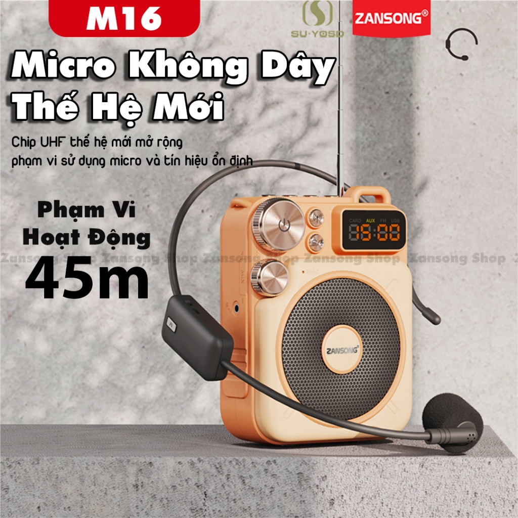 Máy trợ giảng không dây M12 M16 chính hãng Zansong , bluetooh 5.0 UHF thiết kế hiện đại