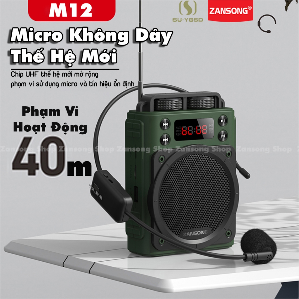 Máy trợ giảng không dây M12 M16 chính hãng Zansong , bluetooh 5.0 UHF thiết kế hiện đại
