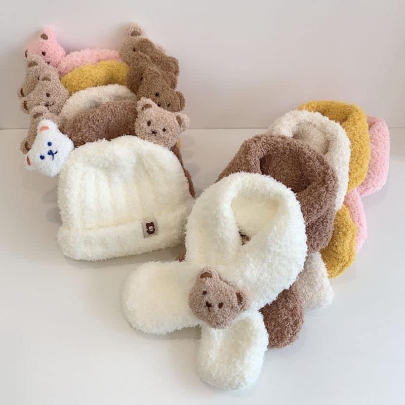 MŨ GẤU KÈM KHĂN CHO BÉ