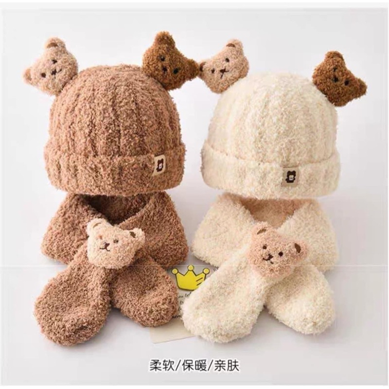 MŨ GẤU KÈM KHĂN CHO BÉ