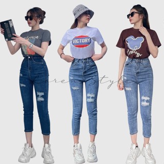 Quần jean nữ skinny LOREN cao cấp co giãn lửng rách gối B51051
