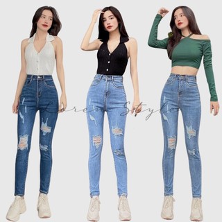  Quần jean nữ skinny LOREN cao cấp co giãn wash rách B51044 