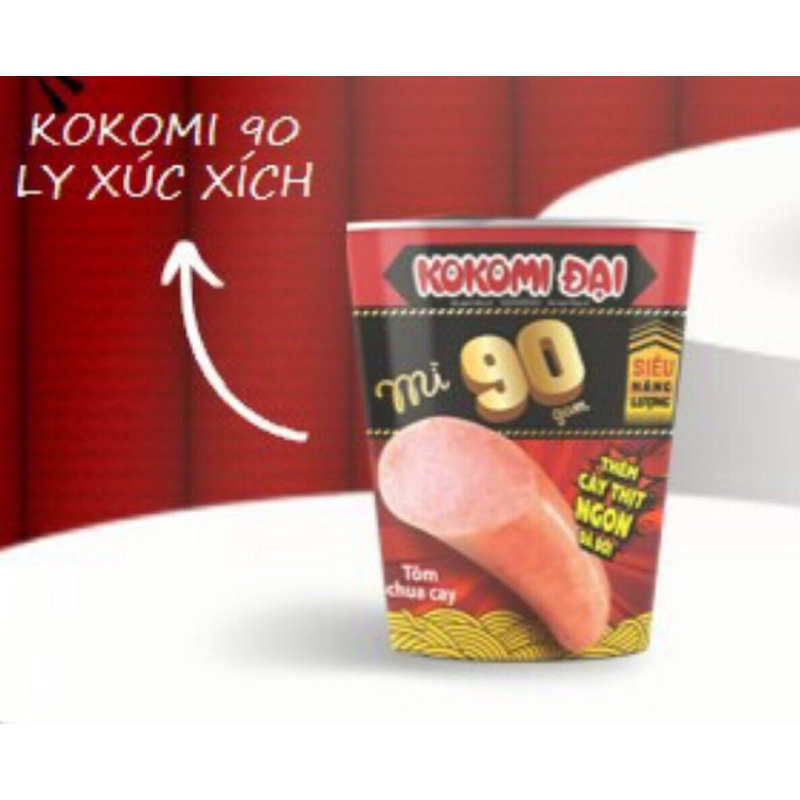 Thùng 24 ly mì Kokomi đại 90 tôm chua cay có thêm cây xúc xích