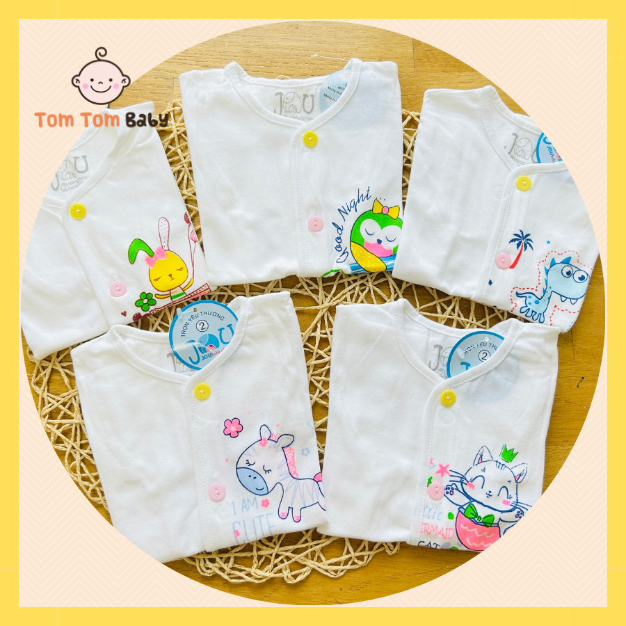 Áo sơ sinh Tay Dài Trắng cotton 100% Cài Nút Giữa JOU cho bé trai, bé gái - Hàng Việt Nam chất lượng