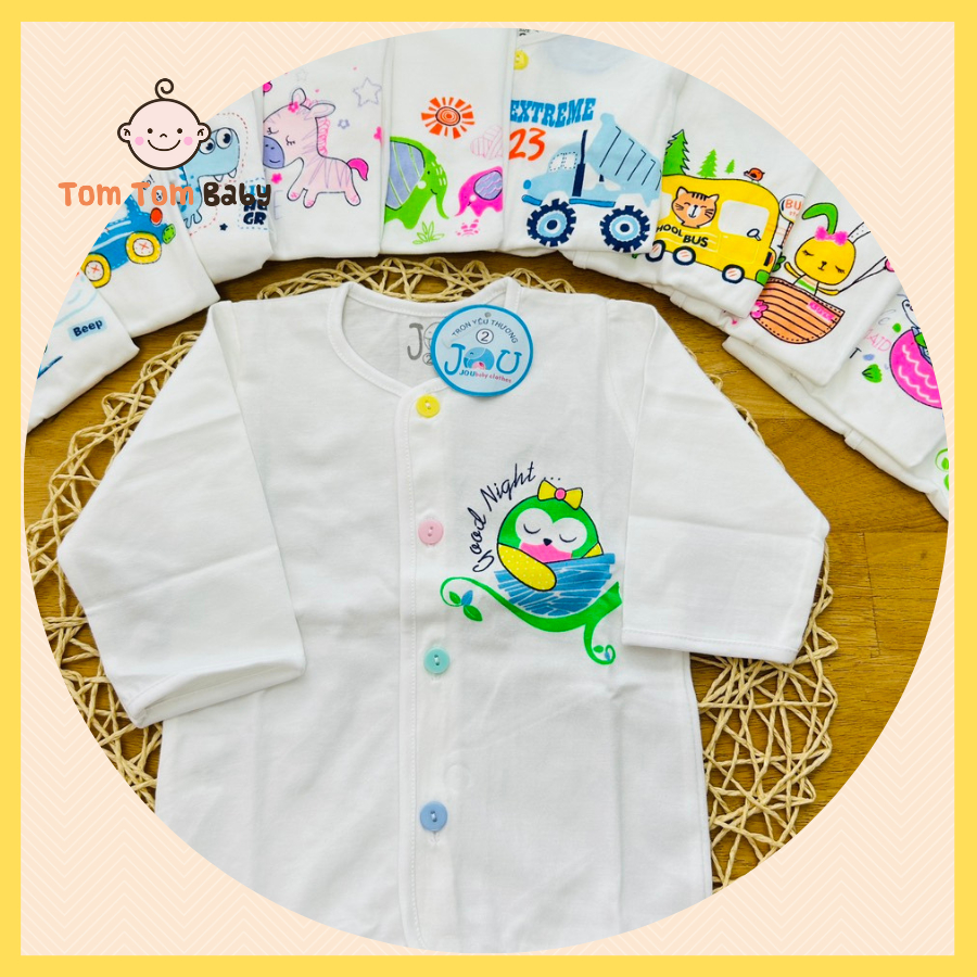 Áo sơ sinh Tay Dài Trắng cotton 100% Cài Nút Giữa JOU cho bé trai, bé gái - Hàng Việt Nam chất lượng