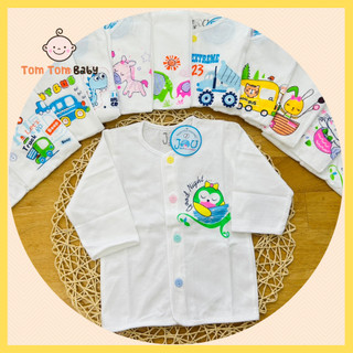 Áo sơ sinh Tay Dài Trắng cotton 100% Cài Nút Giữa JOU cho bé trai, bé gái - Hàng Việt Nam chất lượng