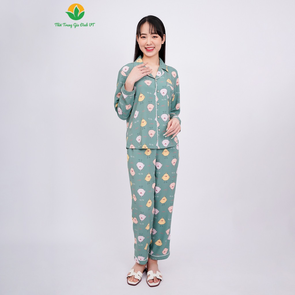 Đồ bộ nữ mặc nhà Việt Thắng pijama chất lanh , quần dài, áo dài tay - B10.2304