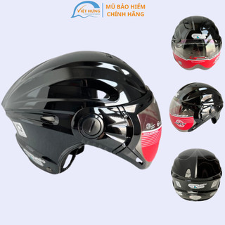 Mũ bảo hiểm nửa đầu có kính cao cấp -  GRS A737K - Đen bóng - Vòng đầu 56-59cm - Hàng chính hãng - Bảo hành 12 tháng.