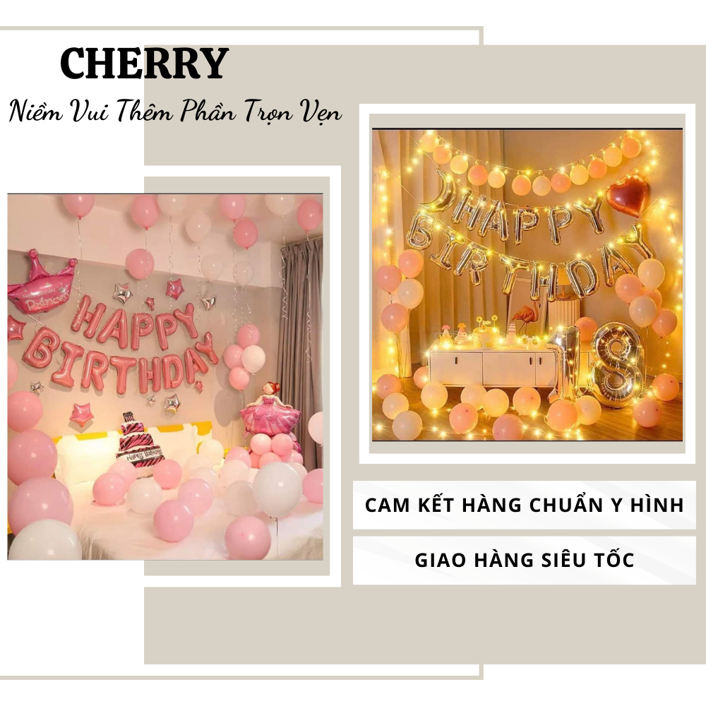 set trang trí sinh nhật phong cách Hàn Quốc tông màu hồng tươi sáng, trẻ trung, CHERRY2008