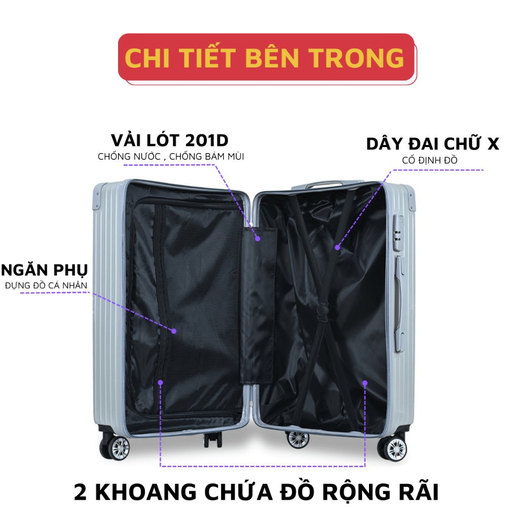 Vali du lịch Kingsun vali kéo combo vali size20+24inch bảo hành 5 năm KS218