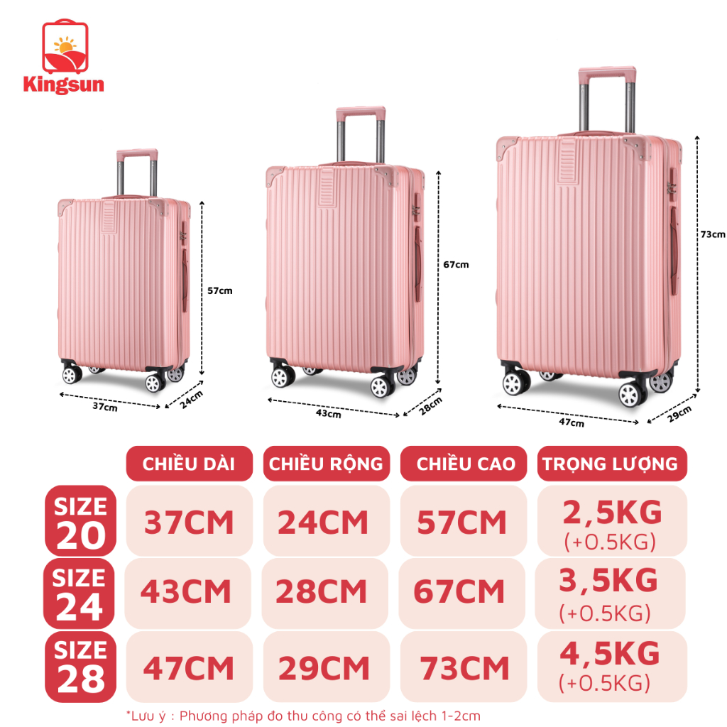 Vali du lịch Kingsun vali kéo combo vali size20+24inch bảo hành 5 năm KS218