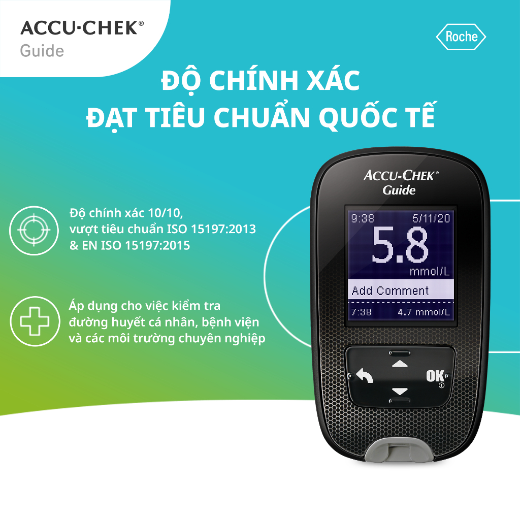 Máy đo đường huyết Accu-Check Guide + Kèm 25 que test thử máu và 6 kim lấy máu