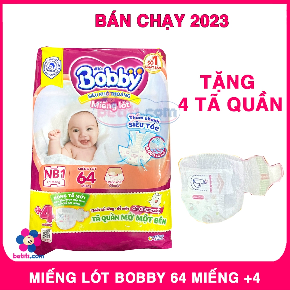 [MẪU MỚI TẶNG 4 MIẾNG] Miếng Lót Bobby Newborn 1 (64+4 miếng)