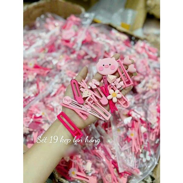 Set 19 món kẹp tóc lợn hồng cho bé gái