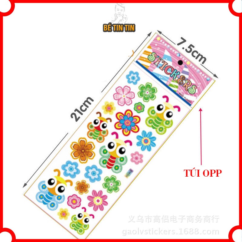 Combo 5 tấm Sticker 3D nổi trang trí sổ sách, bình nước, điện thoại chống thấm nước 20gr
