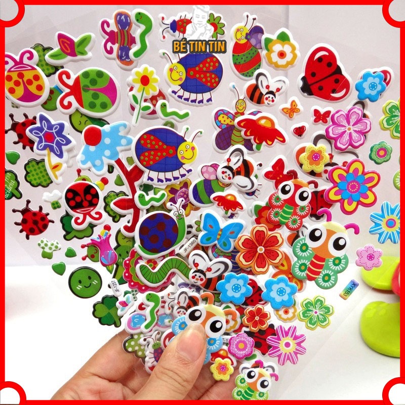 Combo 5 tấm Sticker 3D nổi trang trí sổ sách, bình nước, điện thoại chống thấm nước 20gr