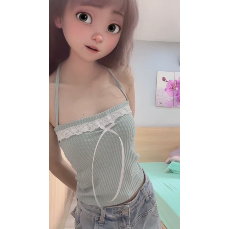 Aurora.loriee áo yếm cột dây đính nơ dễ thưn