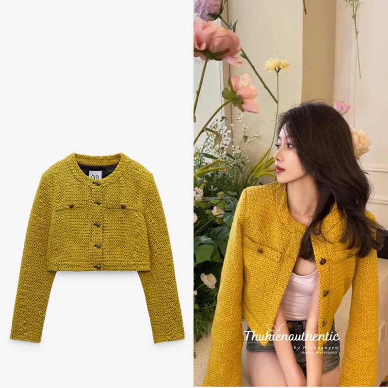 (Likenew 99%)Áo vest vàng đen cúc hoạ tiết dáng lửng mã code: 2674/712 ZARA chính hãng(kèm ảnh thật)