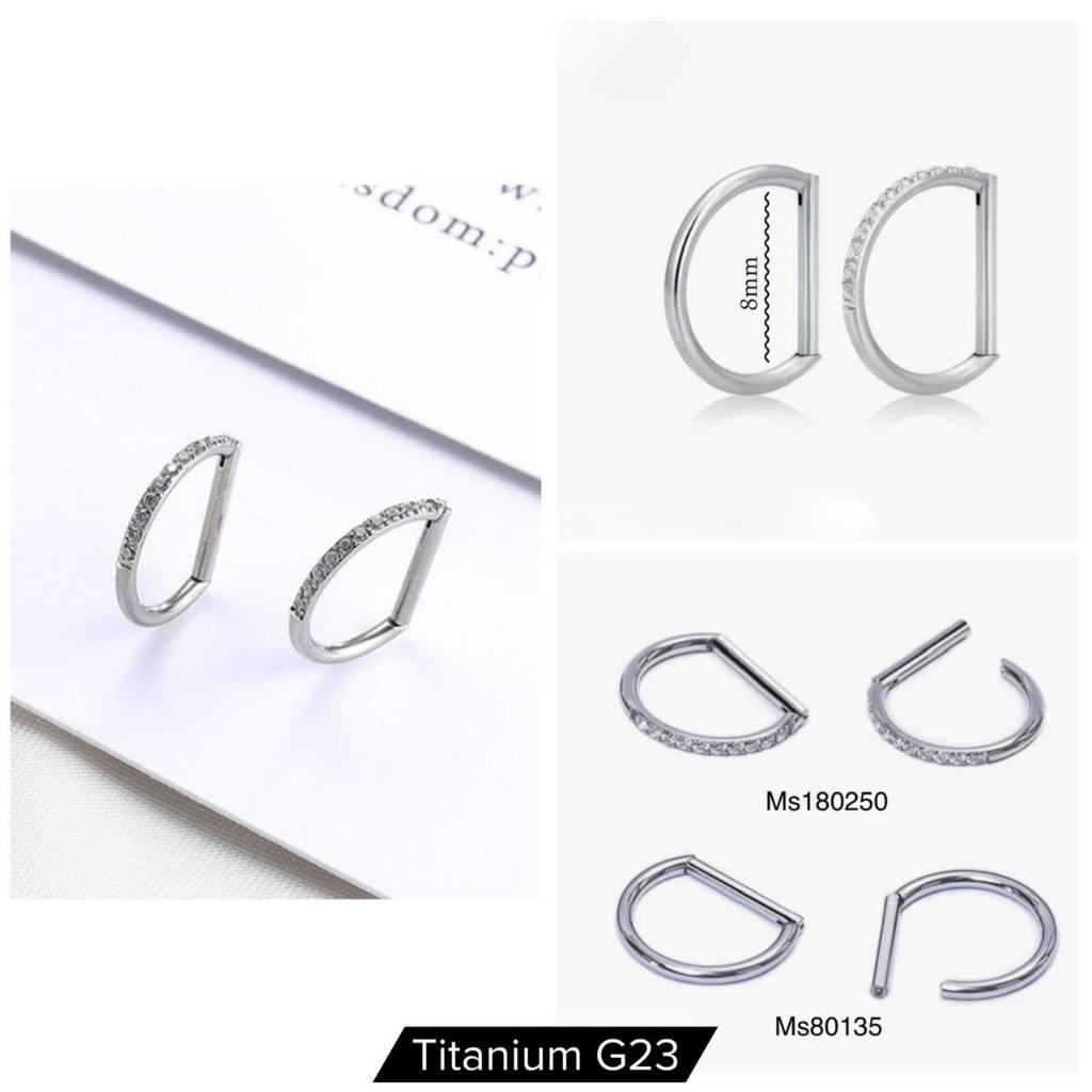 Khuyên Vòng Tai, Sụn Vành Tai Đính Đá Và Trơn Titanium G23