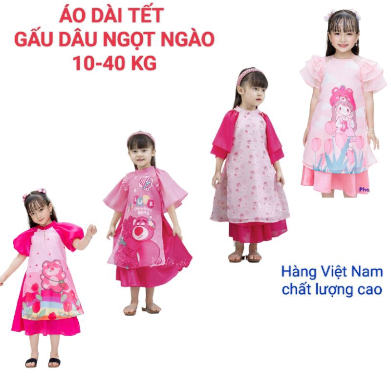 ÁO DÀI TẾT GẤU DÂU NGỌT NGÀO DẠNG ĐẦM VÁY VOAN TƠ CÁCH TÂN BÉ GÁI HAIVANCO 10 đến 40 kg mềm mại thoáng mát hoa văn đẹp