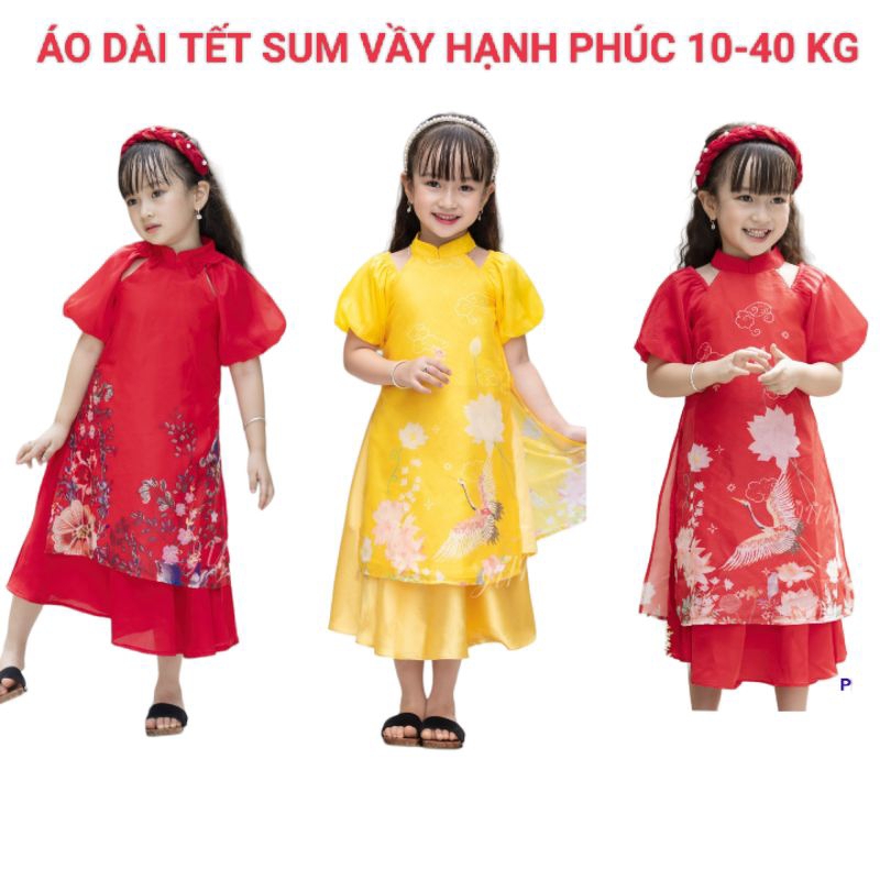 ÁO DÀI TẾT SUM VẦY HẠNH PHÚC DẠNG ĐẦM VÁY VOAN TƠ CÁCH TÂN BÉ GÁI HAIVANCO 10 đến 40 kg mềm mại thoáng mát hoa văn đẹp