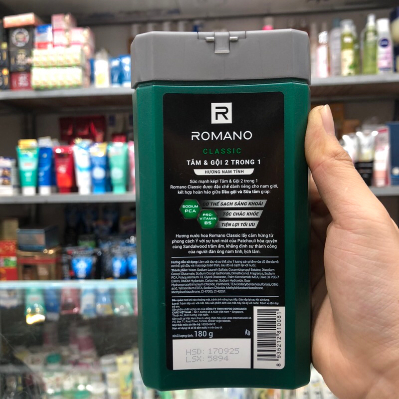 Tắm gội 2in1 ROMANO Classic chai 180g