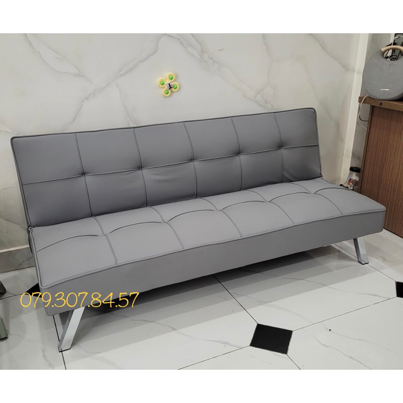 Ghế Sofa Giường  - Sofa Bed bọc da simili màu xám chân kim loại dài 1.7m