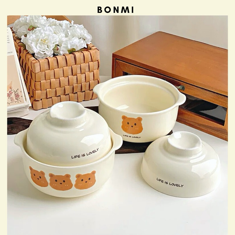 Tô sứ đa năng 2 trong 1 đựng mì, cơm, bỏ lò vi sóng; tô pha mì tiện lợi phong cách Hàn Quốc