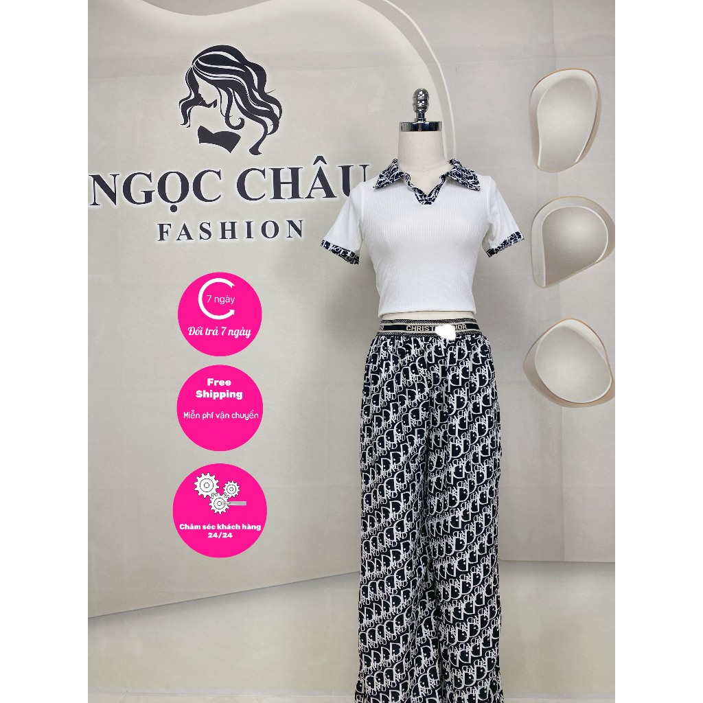 SET ÁO NỮ CROPTOP TAY NGẮN PHỐI QUẦN CARO DÀI 2 MÀU ĐEN, TRẮNG FORM CO DÃN 38-58KG