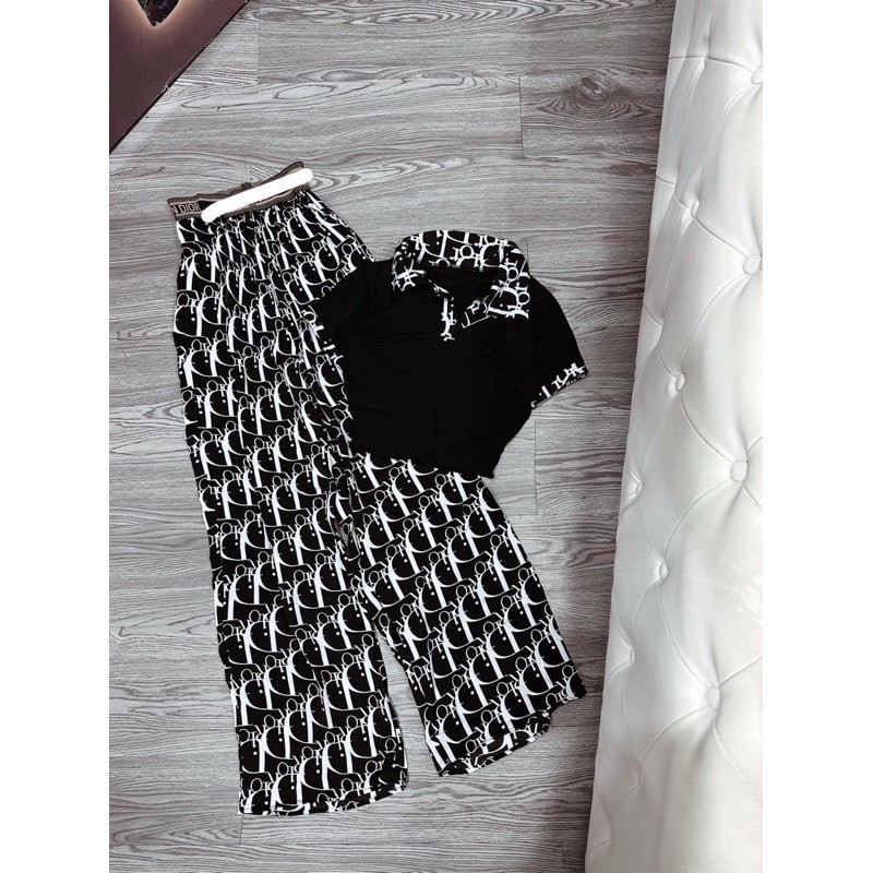 SET ÁO NỮ CROPTOP TAY NGẮN PHỐI QUẦN CARO DÀI 2 MÀU ĐEN, TRẮNG FORM CO DÃN 38-58KG