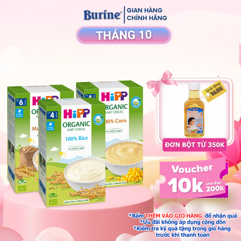 Bột ăn dặm HiPP 100% ngũ cốc Organic, không chứa sữa 200g (Tối ưu cho trẻ dị ứng đạm sữa)