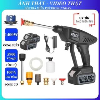 Máy rửa xe Hitachi 199V - Máy xịt rửa pin rửa sân vườn cao áp có tạo bọt tuyết tặng kèm bình tạo bọt