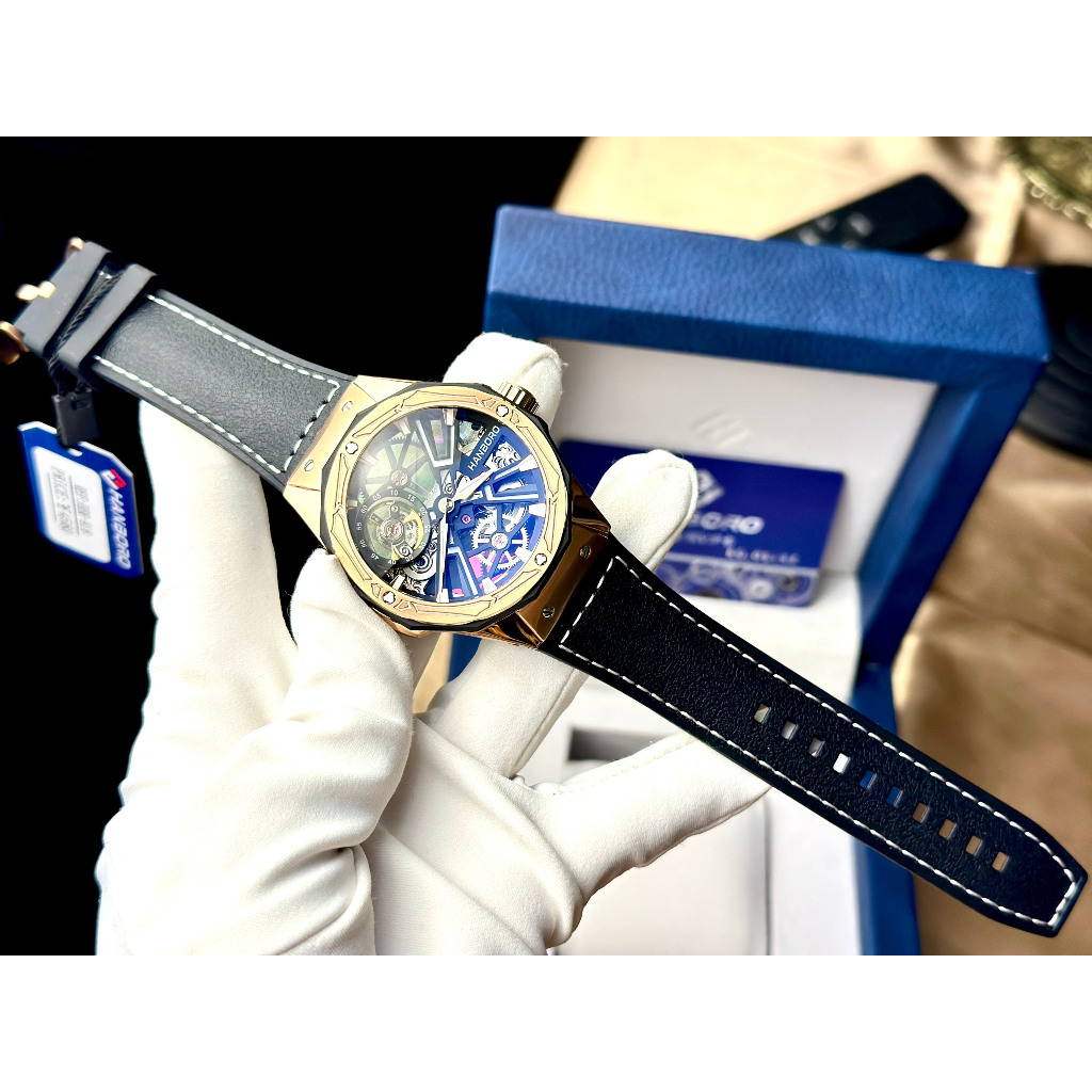 Đồng Hồ Nam Hanboro HBR 918 Rose Gold - Dây Da Lót Cao Su , Máy Automatic , Size 44mm