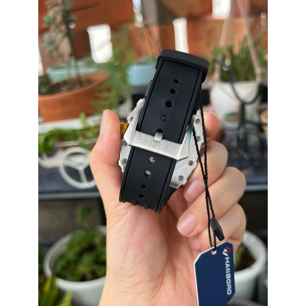 Đồng Hồ Nam Hanboro 900 Nạm Đá - Dây Silicone, Size 44mm