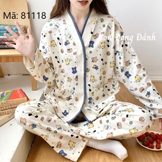 [ORDER] Bộ Ngủ Nữ dài tay - Bộ Mặc Nhà Xinh XẮn GẤU ĐÁNG YÊU thắt nơ bèo nhún phong cách Hàn Quốc 2021 DN017