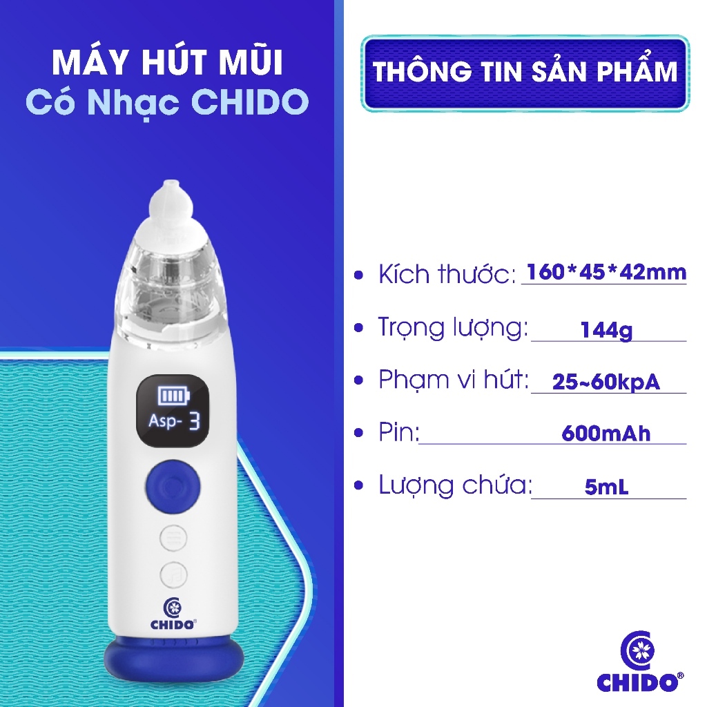 Máy Hút Mũi Cho Bé Sơ Sinh Và Trẻ Nhỏ Chido New 2023 - Bảo Hành 24Tháng, 3 Cấp Độ Hút, Phát Nhạc, Công Nghệ Nhật Bản