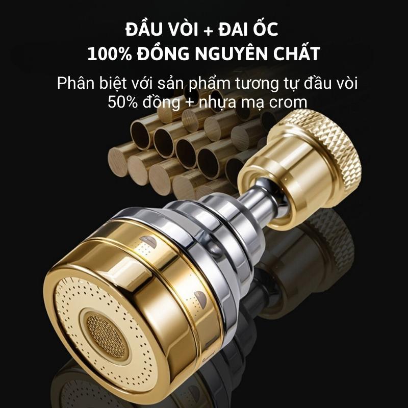 Đầu vòi rửa bát tăng áp đồng thau - inox 304 - 3 Chế độ - xoay 360 độ- bảo hành 12 tháng
