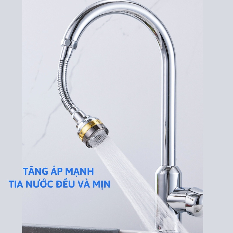 Đầu vòi rửa bát tăng áp đồng thau - inox 304 - 3 Chế độ - xoay 360 độ- bảo hành 12 tháng