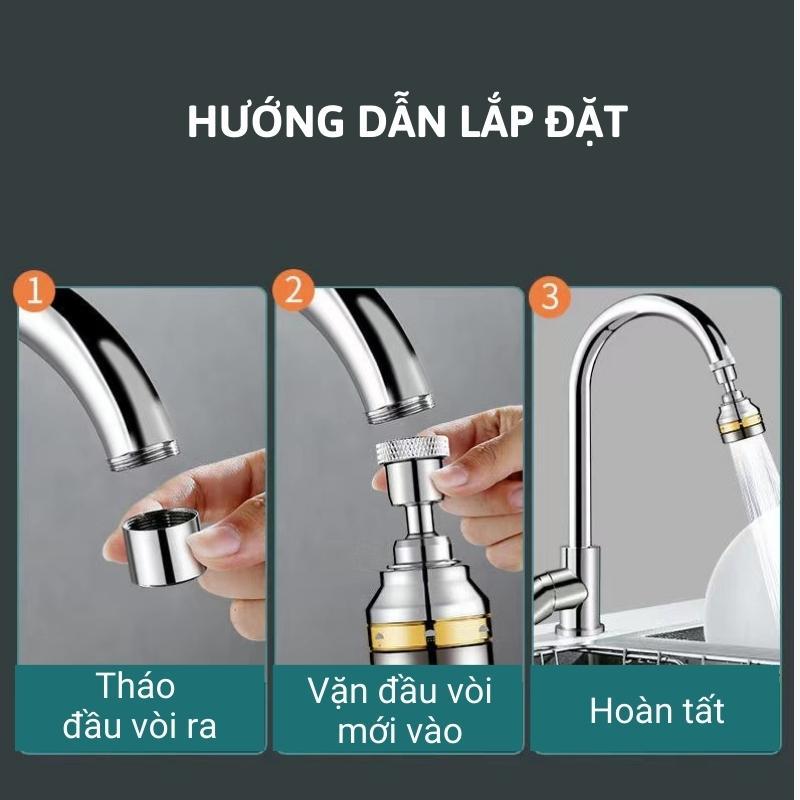 Đầu vòi rửa bát tăng áp đồng thau - inox 304 - 3 Chế độ - xoay 360 độ- bảo hành 12 tháng