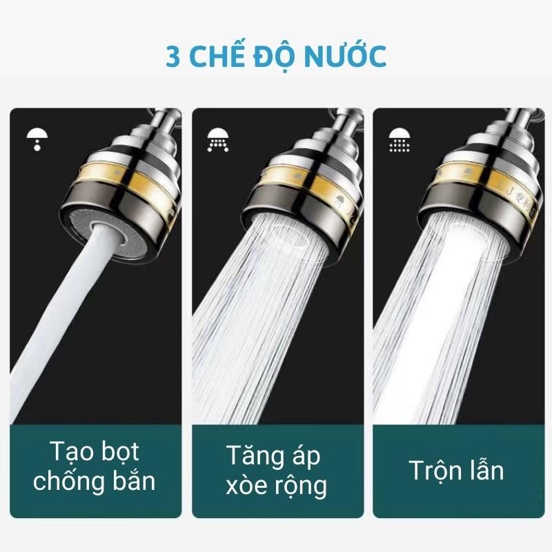 Đầu vòi rửa bát tăng áp đồng thau - inox 304 - 3 Chế độ - xoay 360 độ- bảo hành 12 tháng