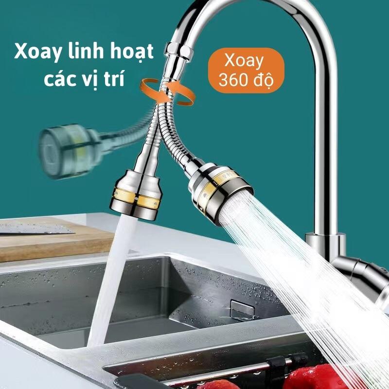 Đầu vòi rửa bát tăng áp đồng thau - inox 304 - 3 Chế độ - xoay 360 độ- bảo hành 12 tháng