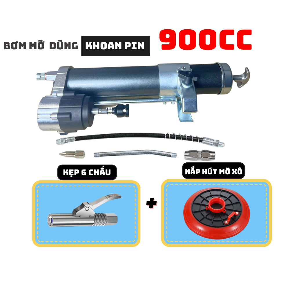Thân bơm mỡ dùng khoan pin 900cc dùng mỡ sâu và mỡ nhồi súng bơm mỡ bò đa năng có thể tháo lắp rời