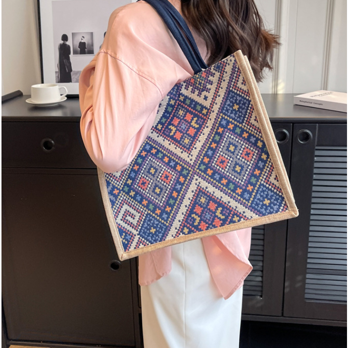 Túi tote cói, túi vải canva có quai xách ccỡ lớn, dạo phố, du lịch, đa năng tiện dụng