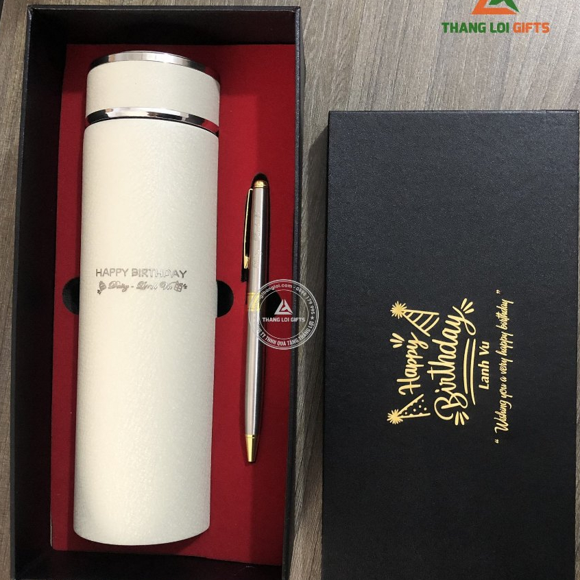 Bình Giữ Nhiệt cao cấp và Bút Ký khắc tên - Quà tặng văn phòng ý nghĩa
