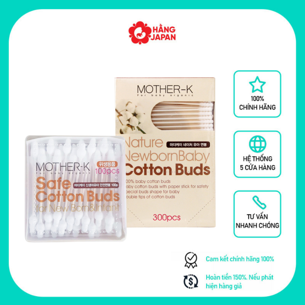 Tăm bông sơ sinh cao cấp 1 đầu xoắn Mother - K hộp 100c và 300c Chính Hãng