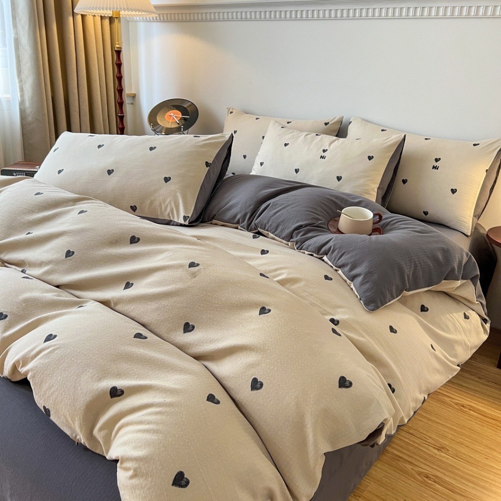 Bộ chăn ga gối cotton đũi 4 món vintage nhập khẩu cao cấp hoạ tiết hoa nhí, chất liệu cotton đũi mền mịn thoáng khí