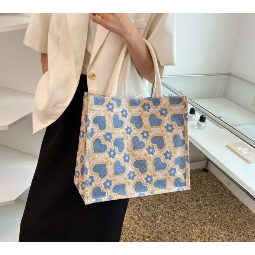 Túi cói có quai xách,vải canva cỡ lớn, túi tote dạo phố, đi biển, chụp lookbook thời trang